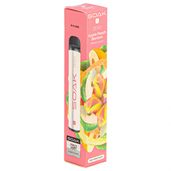 SOAK X ZERO Apple peach bonbon 1500 затяжек (без никотина) в Турции