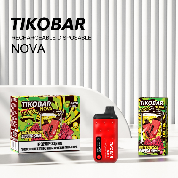 Электронка Tikobar Nova Арбузная Жвачка 10000 Затяжек в Турции