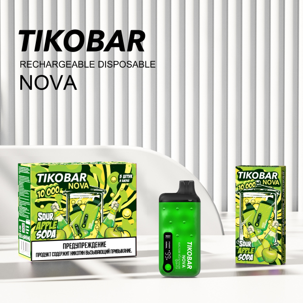 Электронка Tikobar Nova Кислая Яблочная Содовая 10000 Затяжек в Турции